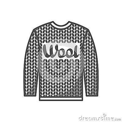 Wool emblem with knitted sweater. Label for hand made, knitting or tailor shop Vector Illustration