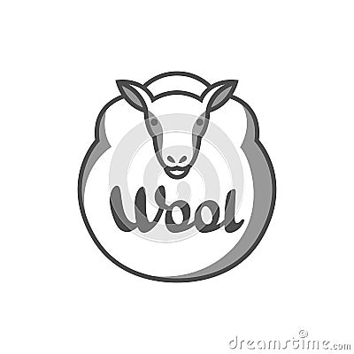 Wool emblem with merino sheep. Label for hand made, knitting or tailor shop Vector Illustration