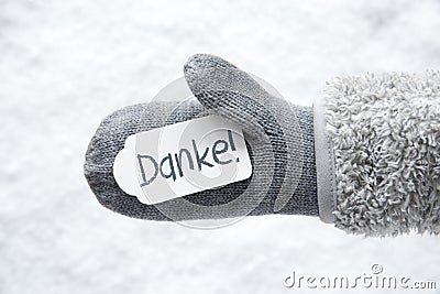 Wool Glove, Label, Snow, Danke Means Thank You Stock Photo