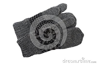 wool gray knitted three-fingered gloves on a white Stock Photo