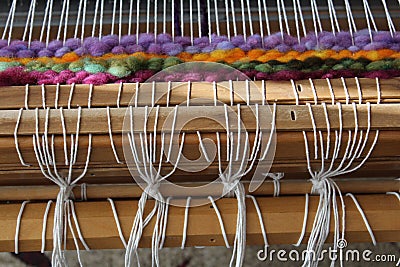 Wool Loom Weaving Stock Photo