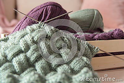 Wool with needles Stock Photo