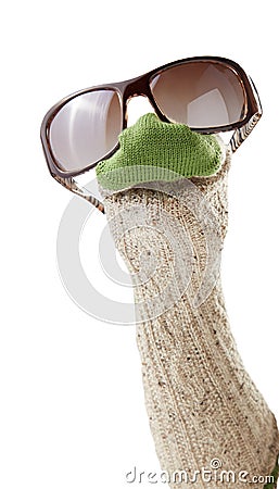 Wool sock puppet with sunglasses Stock Photo