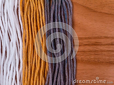 Wool yarn samples colored by henna and indigo Stock Photo