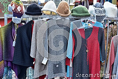 Woolen hand knitted clothes in Tallinn,Estonia Editorial Stock Photo