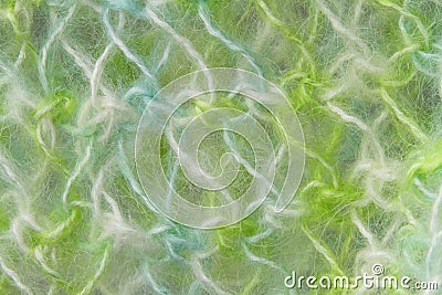 woolen texture background, knitted wool fabric, green hairy fluffy textile Stock Photo