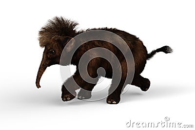 3D illustration of a Woolly Mammoth baby walking isolated on a white background Cartoon Illustration