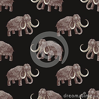 Woolly mammoth colorful seamless pattern Vector Illustration