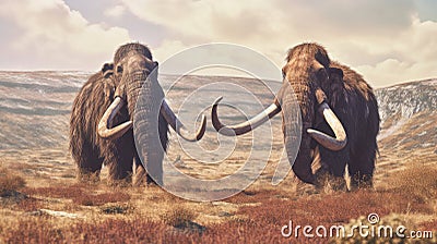 Woolly mammoths. elephant mammoth. Generative ai Stock Photo