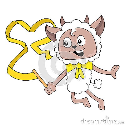 Woolly sheep doing ballet, doodle icon image kawaii Vector Illustration