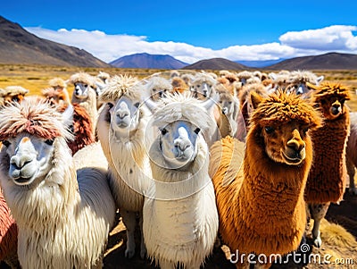 wooly alpacas Altiplano Cartoon Illustration