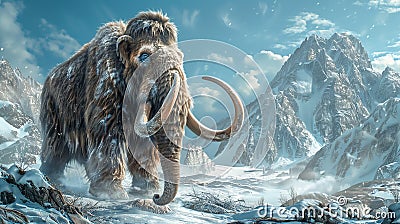 A wooly mammoth standing in the icy tundra. Stock Photo