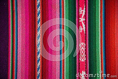 Wooven Wool Boliva traditional Fabric Background colourful Texture. South American Culture. Stock Photo