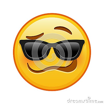 Woozy face with sunglasses Large size of yellow emoji smile Vector Illustration