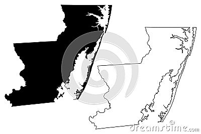 Worcester County, Maryland U.S. county, United States of America, USA, U.S., US map vector illustration, scribble sketch Vector Illustration