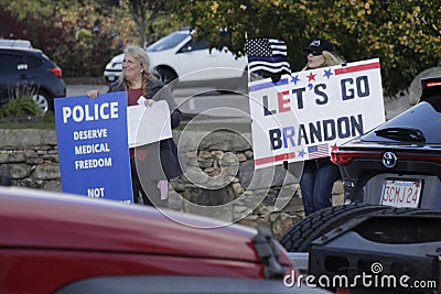 Protest HONK FOR MEDICAL FREEDOM for no mask mandates, no vaccine, end covid Editorial Stock Photo