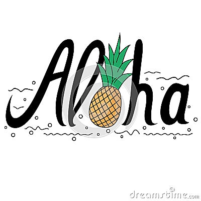 Word aloha in doodle style Vector Illustration