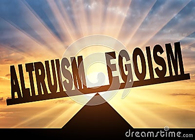 Word altruism is in priority over word egoism on scales Stock Photo