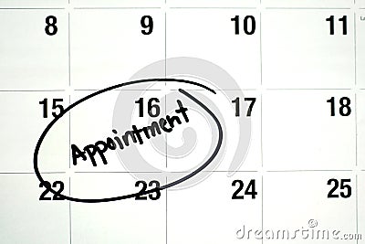 Word Appointment Circled on Calendar Stock Photo