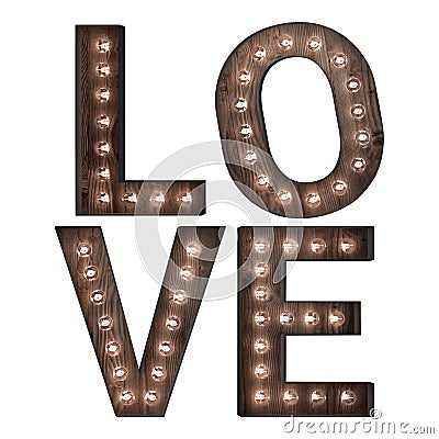 Word Art Love in Lights Stock Photo