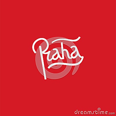 Prague lettering isolated on the red background. Vector Illustration