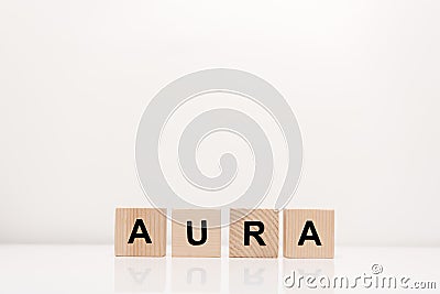 Word aura lettering on wooden blocks Stock Photo