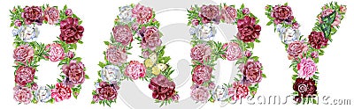 Word BABY of watercolor peonies flowers and butterflies Stock Photo