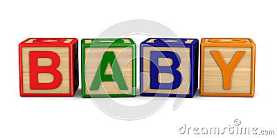 Word baby from wooden cubes. Isolated 3D illustration Cartoon Illustration