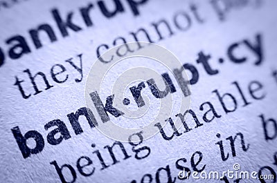 Word bankruptcy in glossary, super macro Stock Photo