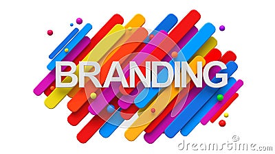 Branding written on top of colorful geometric 3d shapes Stock Photo