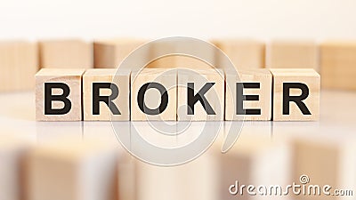 Word broker written on wood block, concept Stock Photo