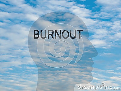 Word Burnout On Transparent Head Silhouette Against A Cloudy Sky, illustration Cartoon Illustration