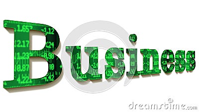 The word business with a green stock ticker Cartoon Illustration