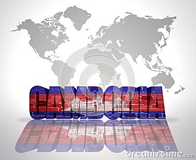 Word Cambodia on a world map background Stock Photo