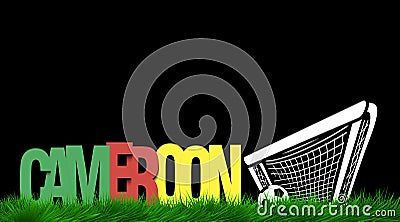 Word Cameroon and soccer ball in the gate on the grass Vector Illustration