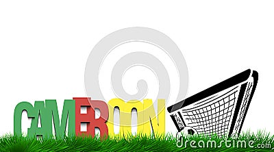 Word Cameroon and soccer ball in the gate on the grass Vector Illustration