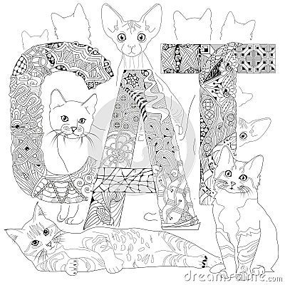 Word CAT for coloring. Vector decorative zentangle objects Vector Illustration