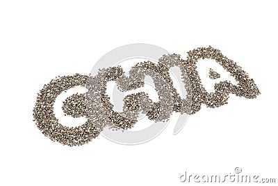 Word Chia layout of chia seeds, isolated Stock Photo