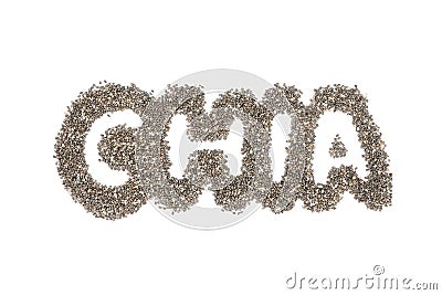 Word Chia layout of chia seeds, isolated Stock Photo