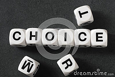 Word choice on toy cubes Stock Photo