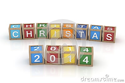 The word Christmas 2014 in wooden toy blocks Stock Photo