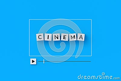 Word cinema on cubes. Film collection. Video player. Online movie concept Stock Photo