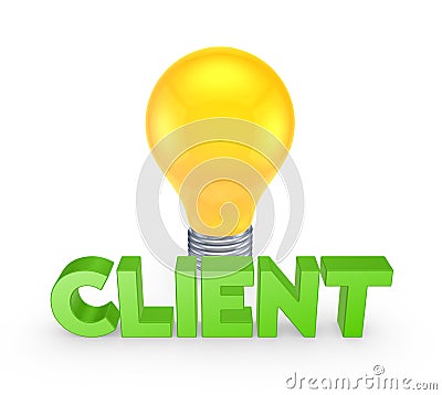 Word CLIENT and yellow lamp. Stock Photo