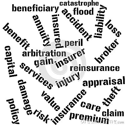 Insurance related glossary wordcloud light variant Stock Photo