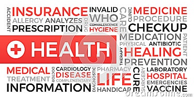 Health, insurance, medical - Word Cloud Editorial Stock Photo