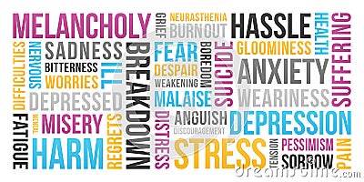 Stress, Depression, Anxiety - Word Cloud Stock Photo