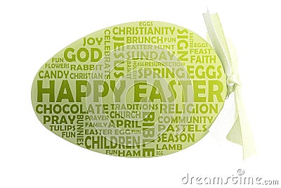 Word cloud happy easter with relevant keywords highlighted on a green easter egg Stock Photo