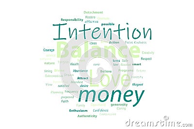 Intention Balance Love money wordcloud design concept Vector Illustration