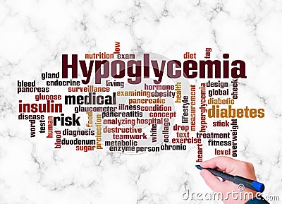 Word Cloud with HYPOGLYCEMIA concept create with text only Stock Photo