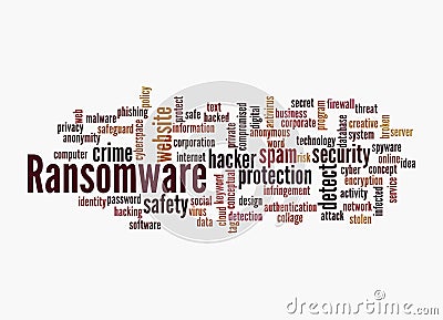 Word Cloud with RANSOMWARE concept, isolated on a white background Stock Photo